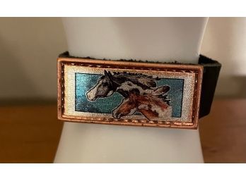Vintage Leather Snap Horse Bracelet