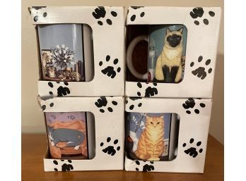 Set Of 4 Cat Mugs With Matching Coasters By Susan Powers