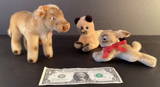 3 Vintage Steiff Type Mohair Stuffed Toy Animals