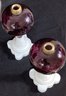 A Pair Of Antique Amethyst Moon/star And Milk Glass Fluid Lamps