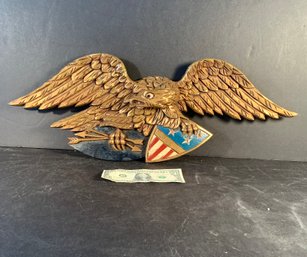 Vintage Hand Carved Wood American Eagle With Union Shield