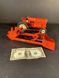 Vintage Pressed Metal Tru-Scale Orange Tractor With Metal Wheels And Hard Rubber Tires