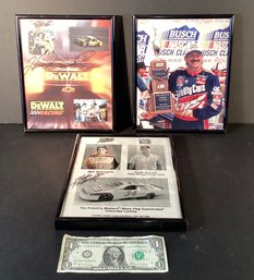 3 Vintage Autographed And Professionally Framed NASCAR Photos/advertisements