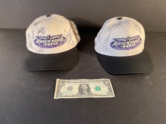 Pair Original Autographed NASCAR Brickyard 400 Hats Bobby Labonte, John Andretti