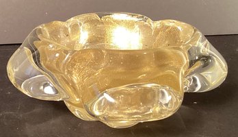 Superb And Substantial Organic Design Murano Gold Dust And Clear Glass Deep Bowl
