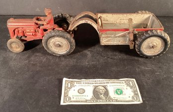 Arcade Company  Antique Tractor And Dumpster Trailer  With Intact Rubber Wheels.