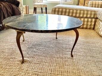 Art Deco Black Variegated Gold Marble Top Table With Brass Legs