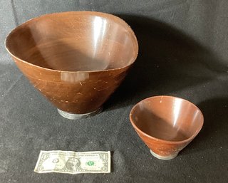 Two Metamorphic Wooden Bowls With Sterling Rims On Base.