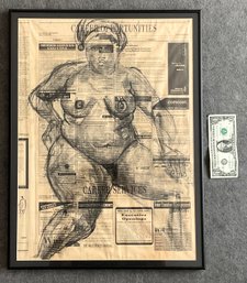Original Ellen Fabian Charcoal Of A Nude Woman On  2005 Wall Street Journal Newspaper