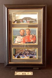 Dale And Dale Jr. Wood/glass/mirrored Shadowbox With 2 Commemorative Die Cast Cars