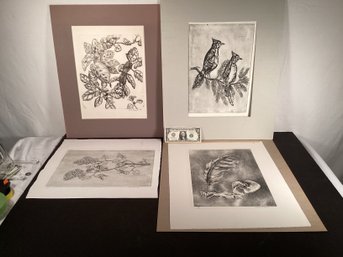 Four Vintage Etchings From Shoreline Artists.