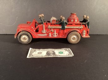 Antique Arcade Brand Iron Fire Truck With 6 Firemen On Board.