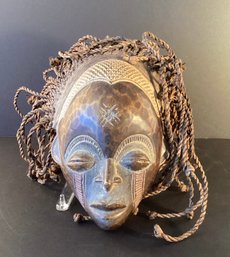 Hand Carved Carved Wooden Mask With Wild Locks!