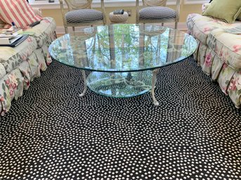 Large Glass And Painted Metal Round Filigree Coffee Table