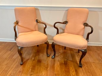Pair Elegant Boston Queen Anne Style Upholstered Lolling Chairs