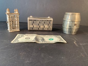 Three Vintage Coin Banks Cast Iron & Steel