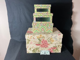 5assorted Linen Flora Covered Clothes Boxes