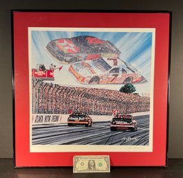 NASCAR  Framed And Matted Print Under Glass With Black Metal Framing  With COA