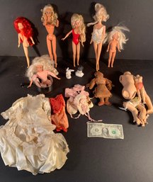 Nice Lot Of Vintage Dolls Barbie 1966, Indian Leather Doll & More