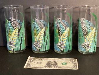 4 Vintage PANACHE Glasses With A Zebra/tropical Pattern In Super Condition