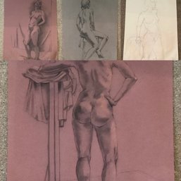 4 Vintage Female Figure Drawings  On Paper By The Late Artist Barbara Dahlin