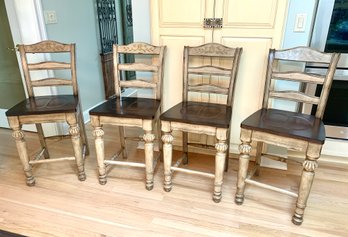4 Paint Decorated English Tall Pub Chairs