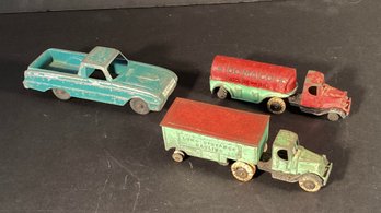 3 Pressed Steel Vehicles 1 Hurley Truck, & 2 Tootsie Toy Mini Trucks
