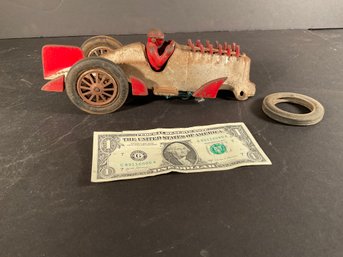 Authentic & Original Hubley Cast Iron Race Car With Flamed Exaust Pipes