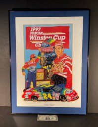 NASCAR  Signed By Artist Sam Bass Professionally Framed Of 1997 Winston Cup Race