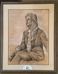 Vintage Charcoal Drawing Framed & Under Glass The Ruffled Shirt