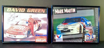 2 Framed NASCAR Photos 1 Autographed/David Green And A Photo Of Mark Martins Racer