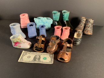 Collection Of Ceramic And Bronzed Baby Shoes