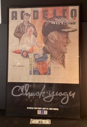 Chuck Yeager Poster Signed  At Gasoline Alley Framed And Under Plexiglass