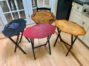 Set Of 4 Painted Wood Folding Tables With Rack