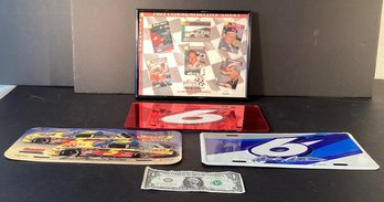 NASCAR  Collectors Lot Of 3 License Plates And 1993 Commemorative  Framed Sheet