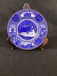 Antique  Nantucket Dish In Rich Blue Color On White Ceramic