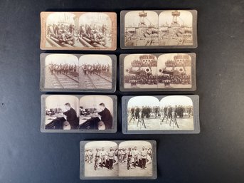 8 Antique Stereo View Cards Of Soldiers &