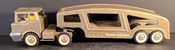 Vintage Structo Pressed Steele  Auto Haul Transport Truck/trailer 8 Wheels/whitewheel Tires