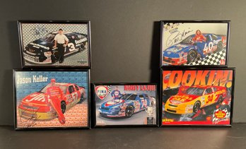 5 Framed Autographed Nascar Drivers With Cars Pictures Excellent