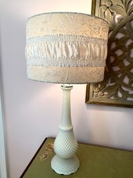 Tall Hobnail Milkglass Table Lamp  With Interesting Shade