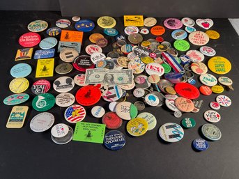 Huge Lot Of Original 1970s,1980s & 1990 S Pin Backs And Misc Protest Pins