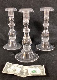A Trio Of Substantial Steuben  Glass Tear Drop Glass Candle Stick Holders