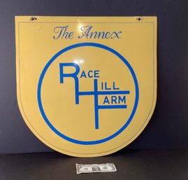 Vintage Metal Sign The Annex Race Hill Farm  In Yellow And Blue