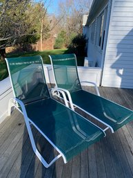 Pair Of Telescope Poolside Outdoor Metal And Mesh Chaise Lounges