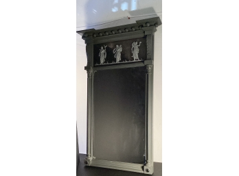 Fabulous Bas Relief  Mirror In Shades Of Gray Over Antique Wood.