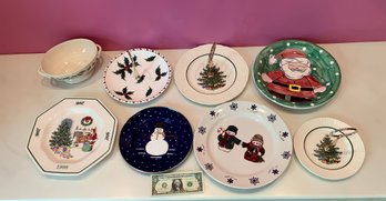 8 Assorted Christmas Plates And Bowl
