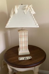 Lovely Lamp In Muted Pastel, With Cream Bow Lampshade
