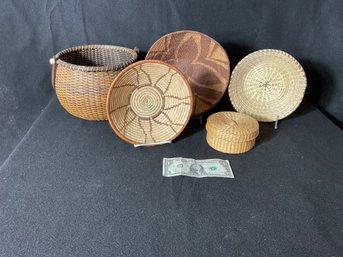 5 Vintage Coiled Baskets Tribal & Charleston Sweetgrass
