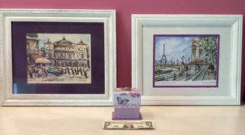 Two Nice Matted And Framed Color Prints, And An Oh So Pretty Box For Your Home