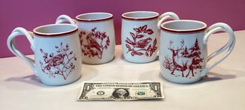 4 Williams Sonoma Toile Coffee Cups With Intertwined Handles